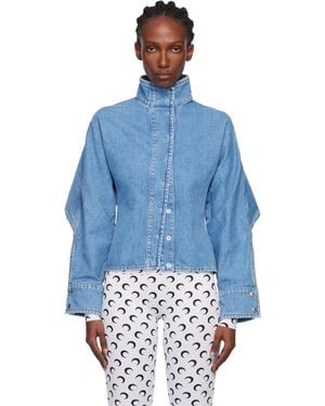 Marine Serre Moon Laser Wash Ls Denim Jacket - Blue
