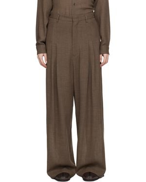 SOSHIOTSUKI Wool Serge Hi-Waist Trousers - Brown