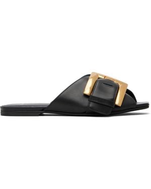 Balmain Anthem Flat Calfskin Leather Sandals - Black