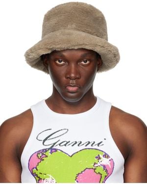 Ganni Taupe Fluffy Tech Bucket Hat - Green