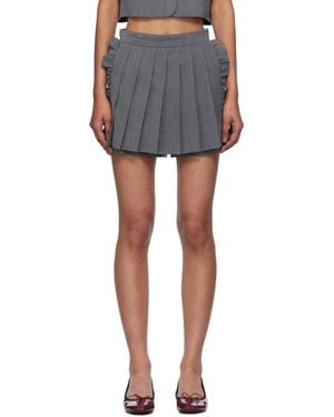 Pushbutton Short Gris À Empiècement De Style Tablier À Plis - Noir