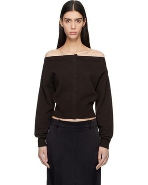 Tom Ford Cardigan Rétréci Brun En Cachemire À Épaules Dénudées - Noir
