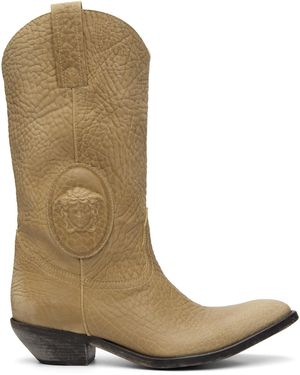 Versace Bottes De Cowboy Houston Beiges En Cuir - Vert