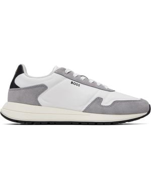 BOSS Lightweight Fabric Suede Trim Trainers - White
