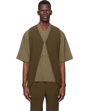 Homme Plissé Issey Miyake Khaki Tuxedo Pleats Vest - Green
