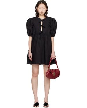 Ganni Cotton Poplin Tie String Minidress - Black