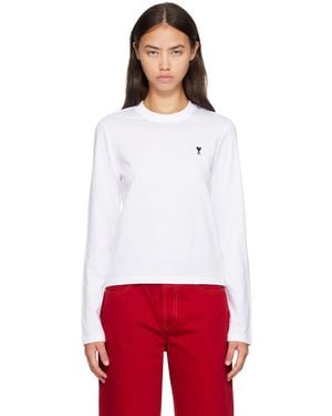 Ami Paris T-Shirt À Manches Longues Blanc En Coton À Logo Ami De Cœur
