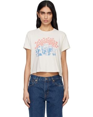 RE/DONE T-Shirt Droit 'Sisters' Blanc Cassé Édition Hanes - Bleu