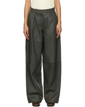REMAIN Birger Christensen グリーン メッシュ レザーパンツ - ブラック