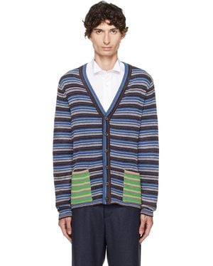 Maison Margiela Striped Wool Cardigan - Blue