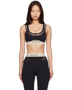 Palm Angels Logo Mesh Layer Sport Bra - Black