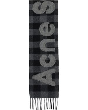 Acne Studios ブラック＆グレー チェック ロゴ マフラー