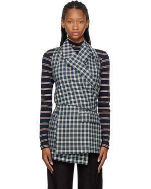 Dries Van Noten Haut Blanc Cassé Et Vert En Flanelle De Coton À Dos Ouvert - Noir