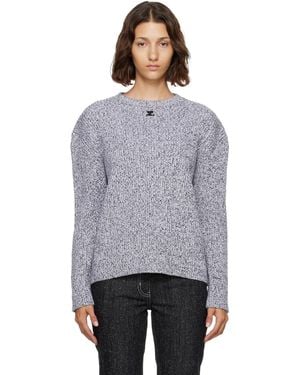 Courreges Pull Gris En Laine Mérinos À Col Ras Du Cou
