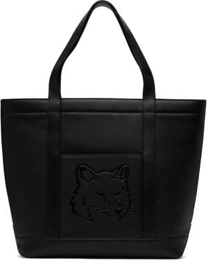 トートバッグ Fox Head Medium Shopper Bag - Maison Kitsune - Leather - Bla FOX HEAD LEATHER MEDIUM TOTE | Maison Kitsuné