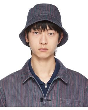 YMC Multicolor Upcycled Cotton Stripe Denim Bucket Hat - Blue