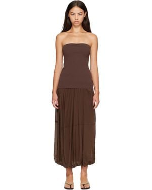 St. Agni Strapless Balloon Hem Maxi Dress - Brown