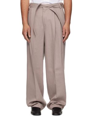 HUGO Taupe Fashion-Fit Front Pleat Belt Detail Trousers - Multicolour