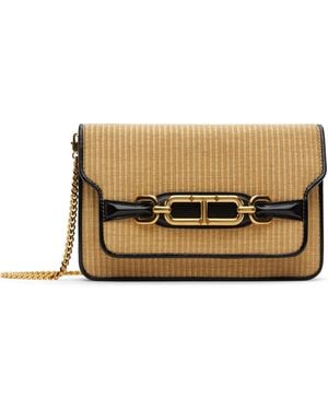 Tom Ford ベージュ＆ブラック スモール ラフィア＆レザー ショルダーバッグ