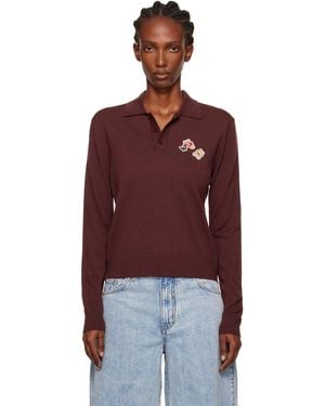 we11done Burgundy Double Patched Knit Polo - Red