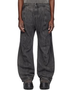Juun.J Washed Denim Front Seam Jeans - Black
