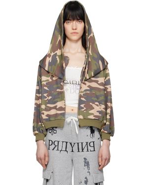 PRAYING Pull Kaki À Motif Camouflage, À Glissière Et À Capuche Modifiée - Multicolore