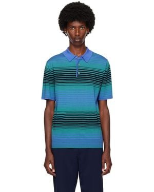 Paul Smith ブルー ボーダー ニットポロシャツ