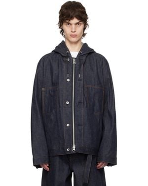 Sacai インディゴ フード デニムジャケット - ブルー