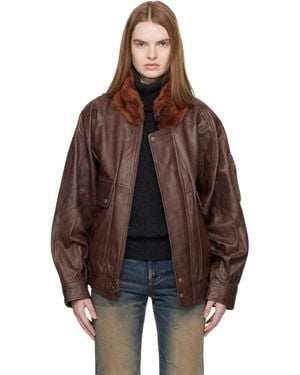 R13 Shearling Collar Flight Leather Jacket - Brown