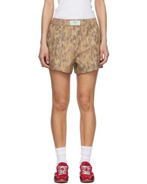 Ganni Tan Printed Stretch Cotton Elasticated Boxer Shorts - Multicolour
