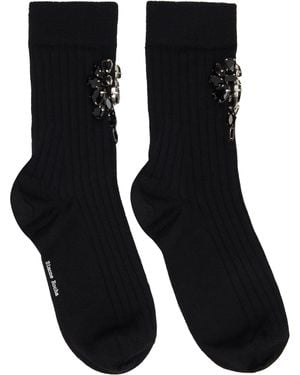 Simone Rocha Poppy Crystal Flower Ribbed Ankle Socks - Black
