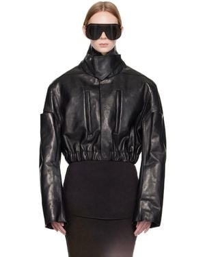 Rick Owens Tower Collared Mac Leather Bomber Jacket - Black