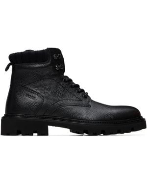 BOSS Padded Collar Leather Lace-Up Boots - Black