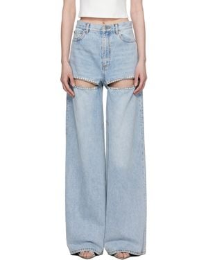 Area Wide Leg Crystal Slit Jeans - Black