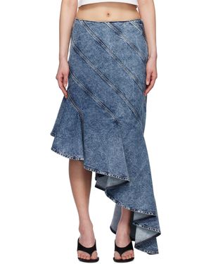 Alaïa Jupe Midi Bleue En Denim À Assemblage En Spirale