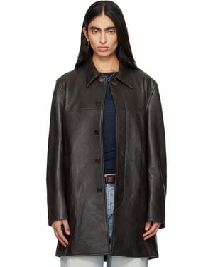 Tonywack Aged Lamb Leather Car Coat - Black