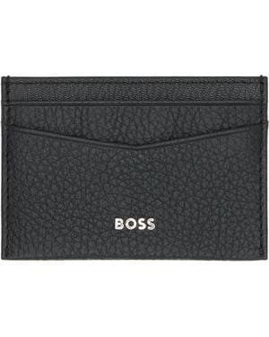 BOSS ブラック レザー メタリック レタリングロゴ カードケース