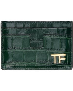 Tom Ford Shiny Stamped Crocodile Leather Classic Tf Card Holder - Green