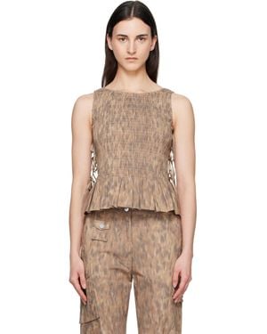 Ganni Printed Stretch Smock Top - Multicolour