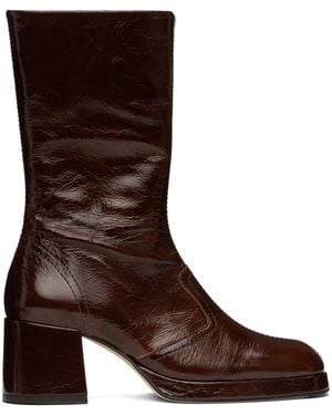 Miista Cass Patent Boots - Brown