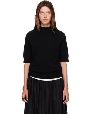 Loulou de Saison Ruth Stand Collar Cashmere Top - Black