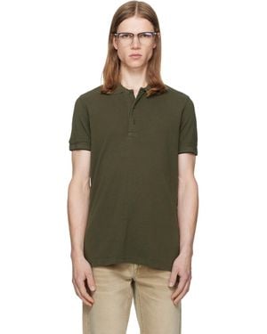 Tom Ford Khaki Contrast Piping Piquet Polo - Green