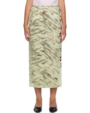 Ganni Off- & Shibori Organza Printed Stretch Satin Maxi Skirt - Green