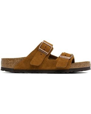 Birkenstock Sandales Arizona Brun Clair À Semelle Intérieure En Suède - Noir