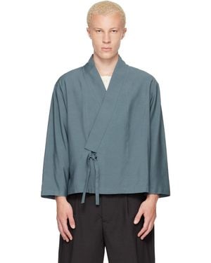 KENZO Paris Viscose & Wool Kimono Jacket - Blue
