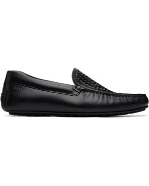 BOSS Woven Vamp Leather Loafers - Black