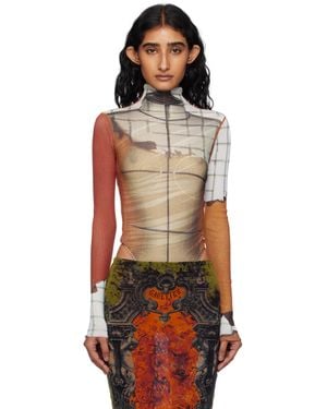 Jean Paul Gaultier Long Sleeves Twisted Printed Fire Bodysuit - Multicolor
