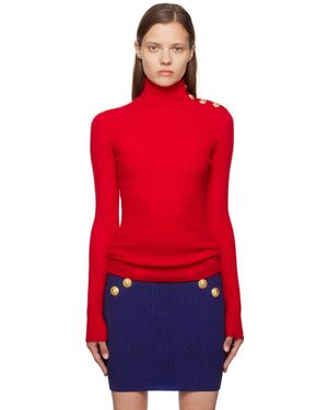 Balmain Buttoned Turtleneck - Red