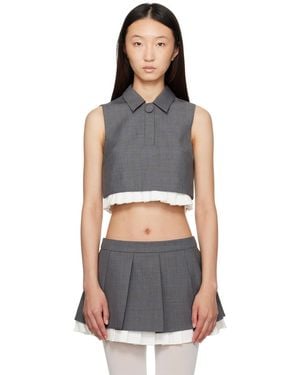 ShuShu/Tong Pleated Hem Round Collar Short Top - Black