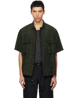 Sacai Khaki Overdyed Floral Print Shirt - Black